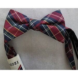 NWT Izod Men's Pre-Tied Bow Tie Red Blue Plaid Adj Formal Classic Style 125775
